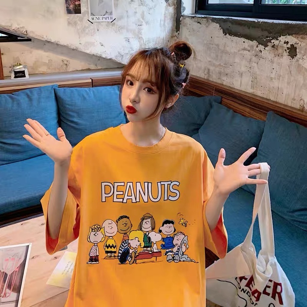 Áo phông unisex form rộng thun tay lỡ oversize cotton nam nữ ulzzang PEANUTS ANHStore A24