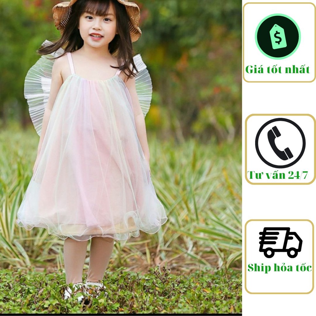Váy đầm công chúa thời trang bảy sắc cầu vồng kết hình cánh bướm siêu xinh cho bé gái 8-12kg