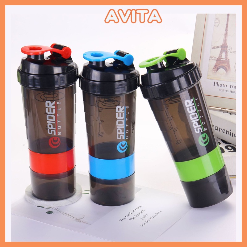 Bình Lắc Thể Thao Bình Nước Thể Thao Tập Gym Shaker Có 3 Ngăn Tiện Dụng 500 ML