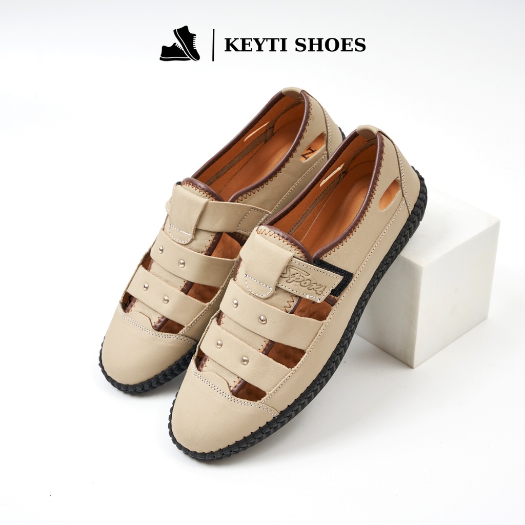 Giày rọ nam thoáng mát, giày mùa hè, chất liệu da bò nguyên tấm đế cao su khâu chỉ (bảo hành 6 tháng)