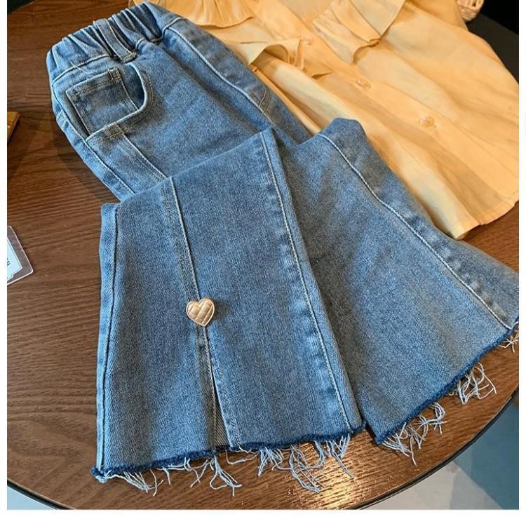Quần Jeans Ống Loe Hình Trái Tim Thời Trang Mùa Thu Mới 2022 Dành Cho Bé Gái