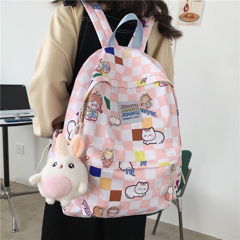 Ba lô đi học PRETTYZYS 14 inch sức chứa lớn kiểu Hàn Quốc xinh xắn cho thiếu nữ 2022