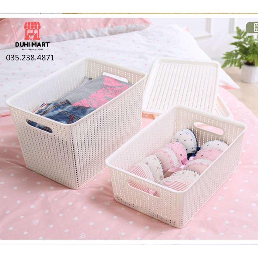 Giỏ Đựng Quần Áo, Giỏ Nhựa Đựng Đồ Có Nắp Hàn Quốc Song Long Cỡ Bé 2572