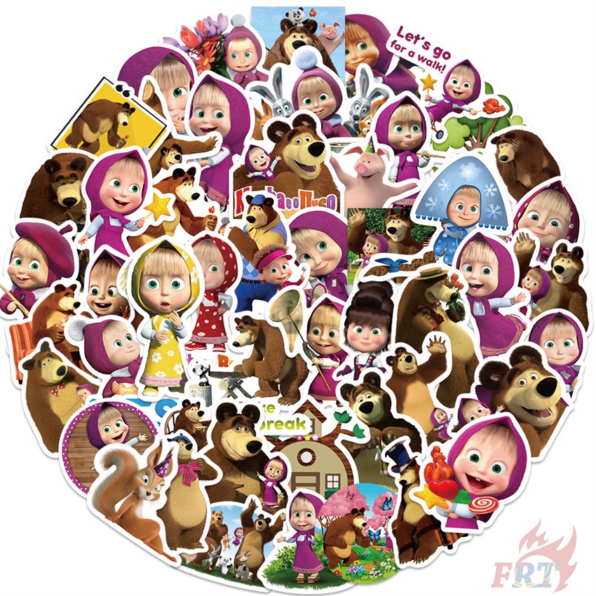 ❉ Hình Dán Dòng Masha and the Bear Series 01 ❉ Bộ 50 Sticker Chống Thấm Nước Họa Tiết Doodle Hợp Thời Trang