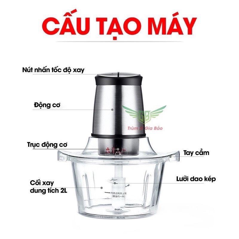 máy xay thịt, máy xay đa năng cầm tay cối inox 4 lưỡi công suất 250w