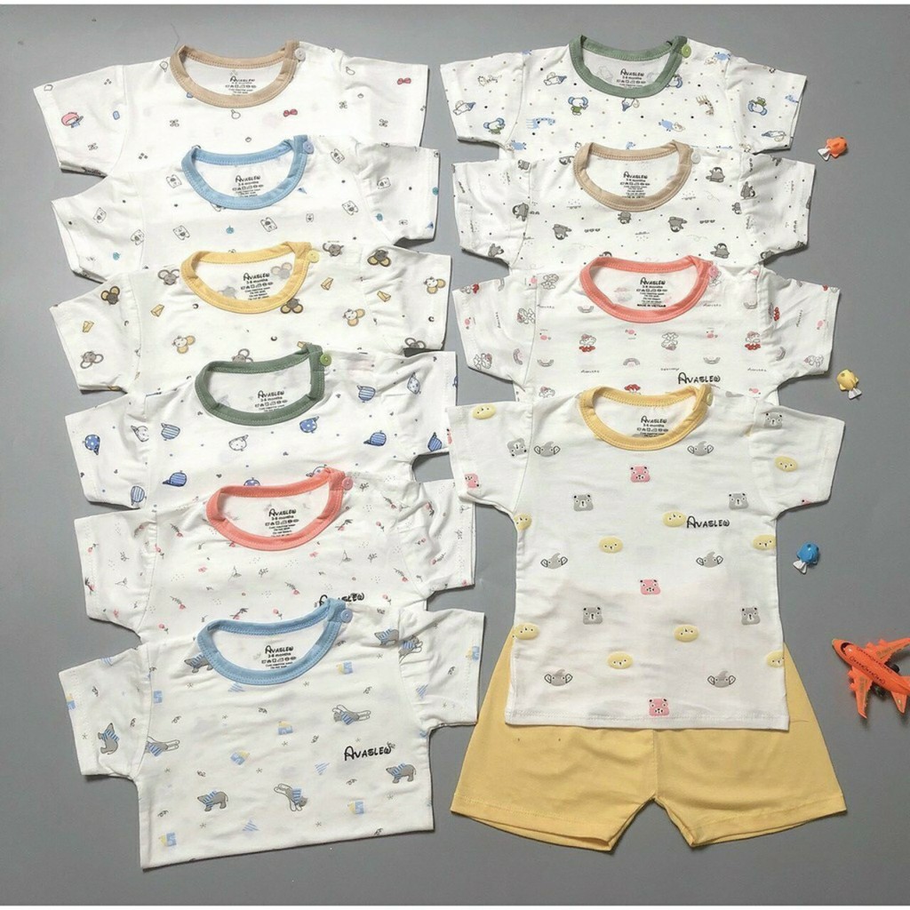 Bộ quần áo CỘC TAY cotton thun lạnh Minky mom A3 cho bé sơ sinh từ 0-18 tháng