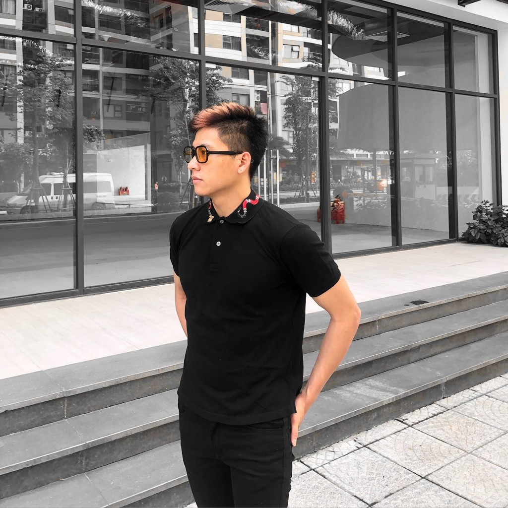 Áo Polo nam TouchMe thêu cổ họa tiết Bee & Snake chất polo thoáng mát,màu đen cao cấp  | Sản phẩm mới 2021