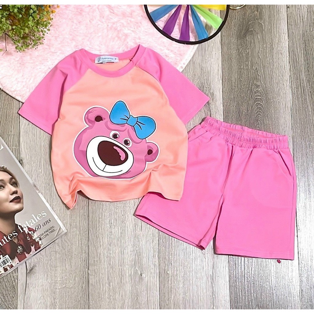 SET5 đồ bộ bé gái dễ thương in GẤU NƠ phối raplang từ 7kg đến 25kg-GAURAPLANG