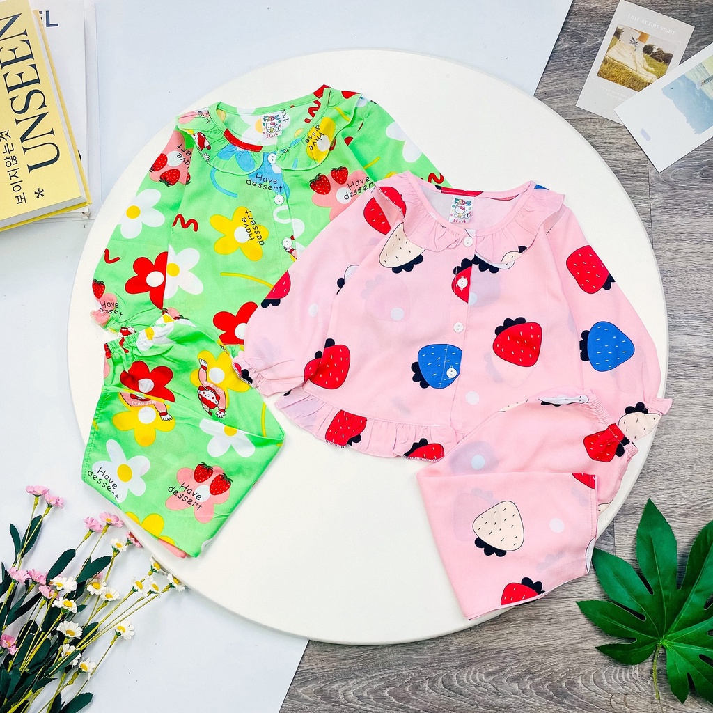 [BÉ 8-18kg] Bộ ngủ bé gái,  bộ pijama bé gái Vải Tôn (Tole - Nanh) 2 da Sơ Mi Nhún họa tiết Bông Nhí Unibaby, mã: BT4