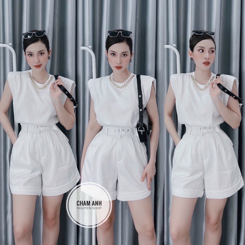 Set sơ mi tay dơi kèm đai thắt eo dây xích TH10523