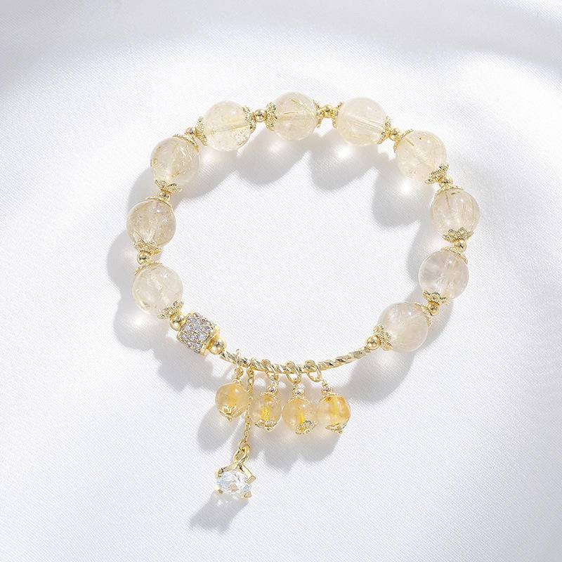 Vòng Đeo Tay Bằng Titan Đính Pha Lê Màu Vàng Đào / Hoa Đào Xinh Xắn đá phong thuỷ vòng tay Chính Hãng Thạch anh