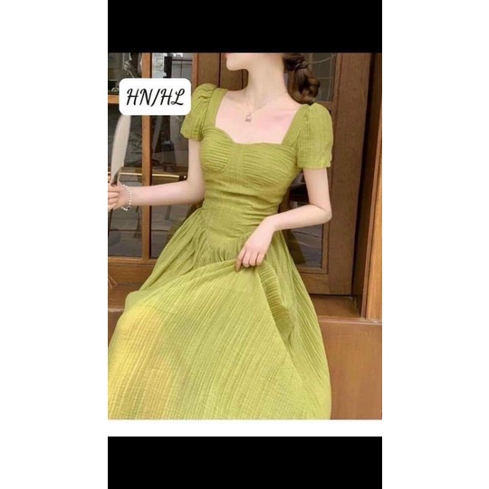 Váy thiết kế nữ tay bồng chất đũi hàng 2 lớp có cúp ngực tiểu thư bánh bèo siêu xinhI Trần Hân Shop 3007458