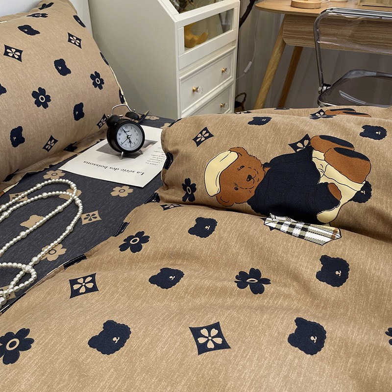 Bộ Chăn Ga Gối Cotton Poly - Mẫu gấu vali