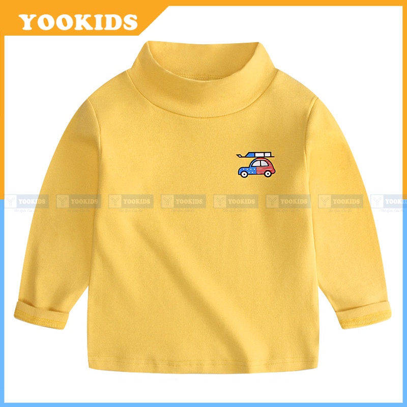 Áo giữ nhiệt cho bé YOOKIDS cổ 3 phân cotton co giãn 4 chiều in hình họa tiết ô tô cần cẩu, Áo giữ nhiệt bé trai bé gái