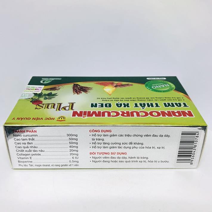 [Chính Hãng] Nano Curcumin Tam thất Xạ Đen Plus  Học Viện Quân Y hộp 30 viên