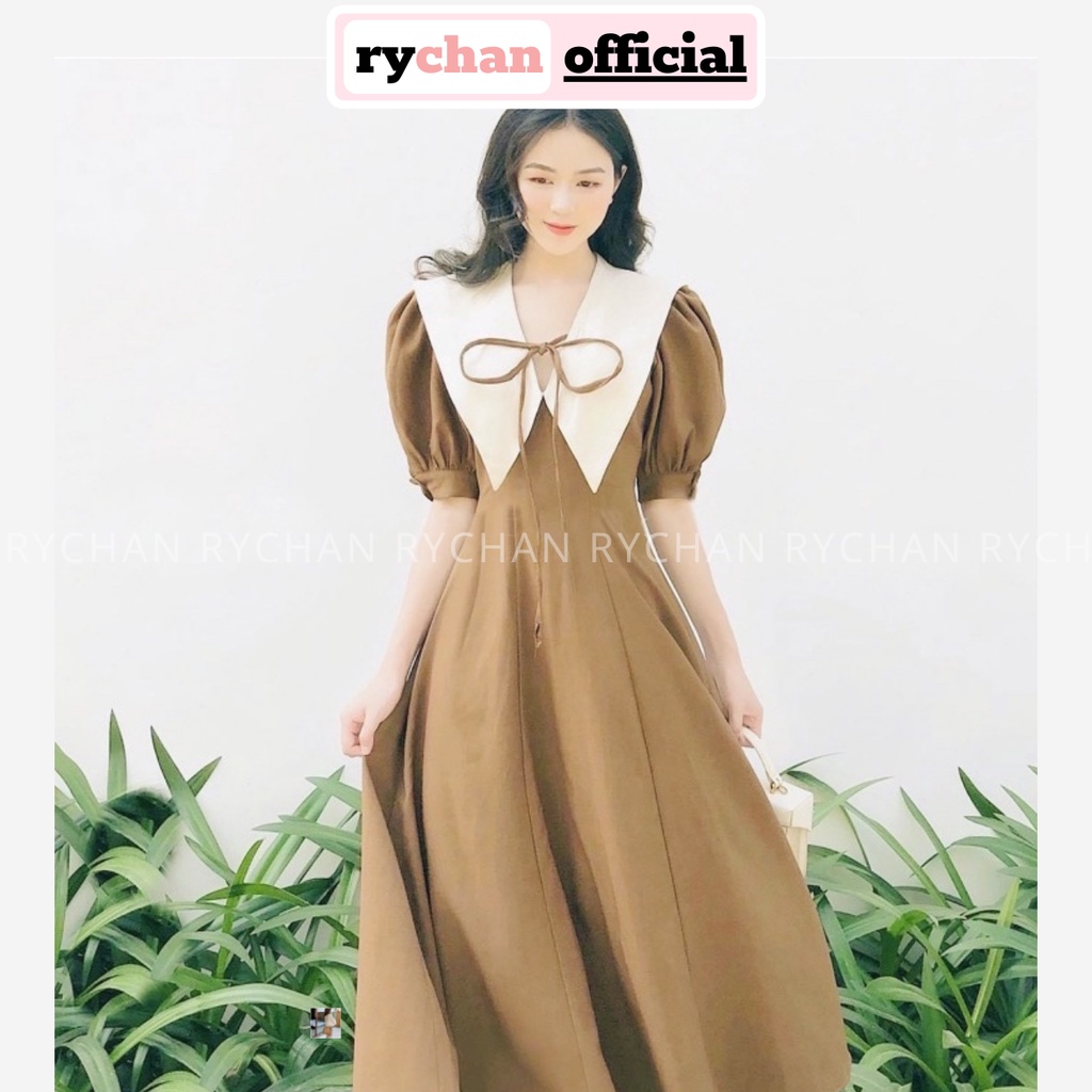 Đầm Dự Tiệc Nữ Tay Phồng Nơ Cổ Sang Trọng Thanh Lịch, Đầm Đi Picnic Đi Chơi Form Dài Phong Cách Vintage Retro - DX9716