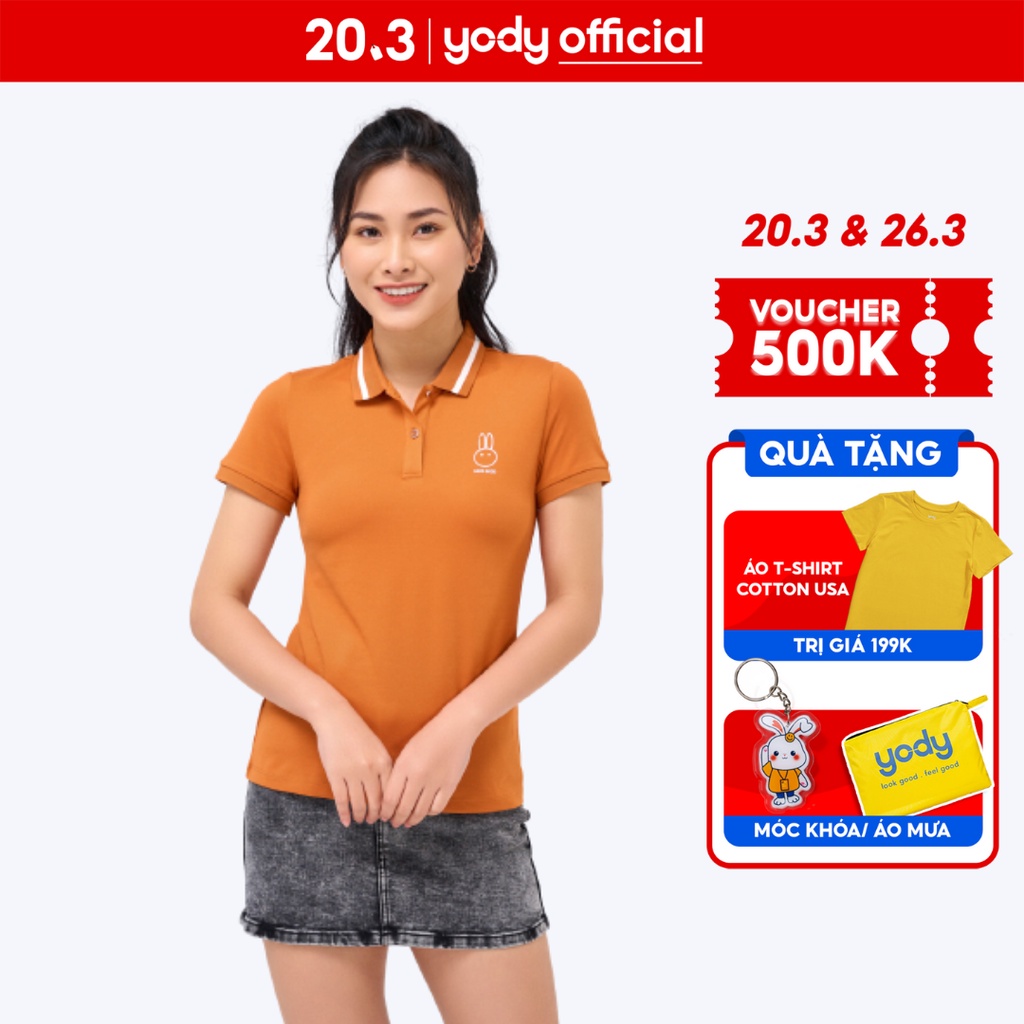 Áo polo nữ YODY vải mắt chim mềm mịn không nhăn in hình thỏ - APN5086