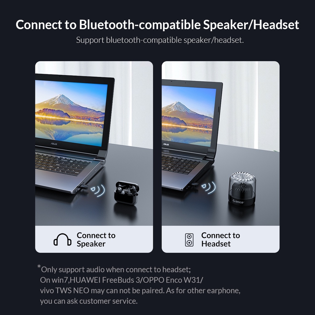 Thiết Bị Nhận Tín Hiệu Bluetooth 5.0 ORICO Hỗ Trợ Windows 7 / 8 / 10 Cho Laptop PC