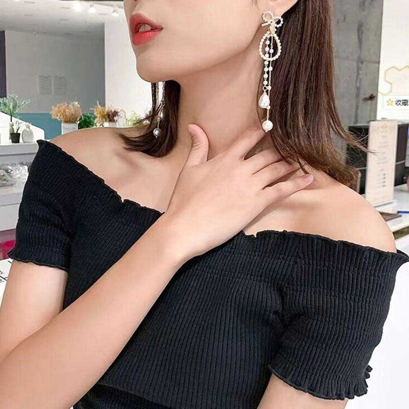 XiaoboACC Bông Tai Bạc 925 Phối Tua Rua Đính Ngọc Trai Thời Trang Cho Nữ