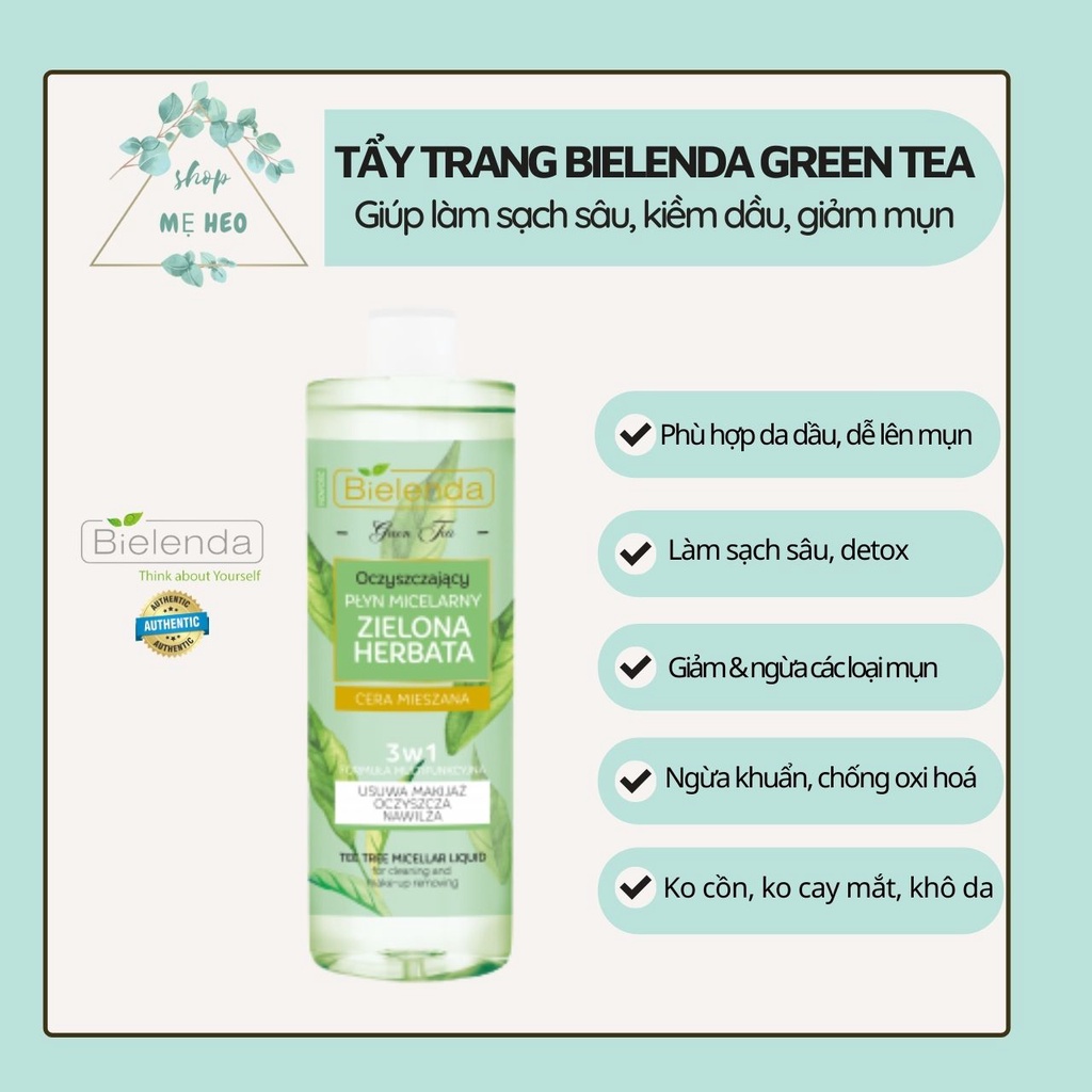 [ĐỦ BILL] Nước tẩy trang cho da dầu mụn Bielenda Green Tea 3in1