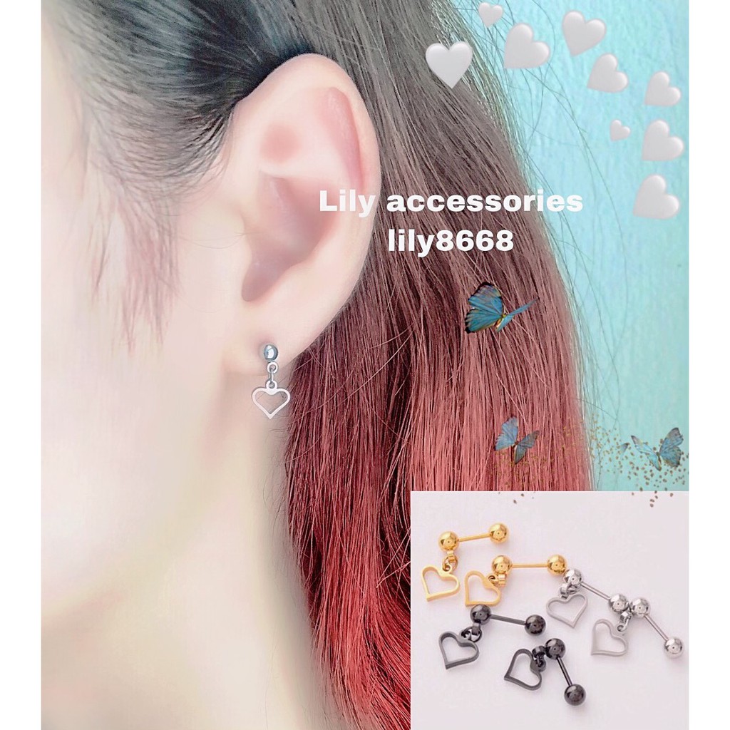 Heart Empty Earring khuyên tai titan trái tim rỗng nhỏ không gỉ không đen không dị ứng nam nữ unisex