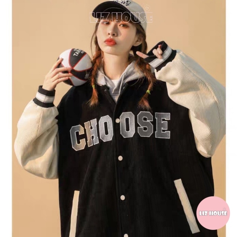 Áo Bomber choose, Áo khoác bomber bóng chày dày dặn cho nữ Lizhouse