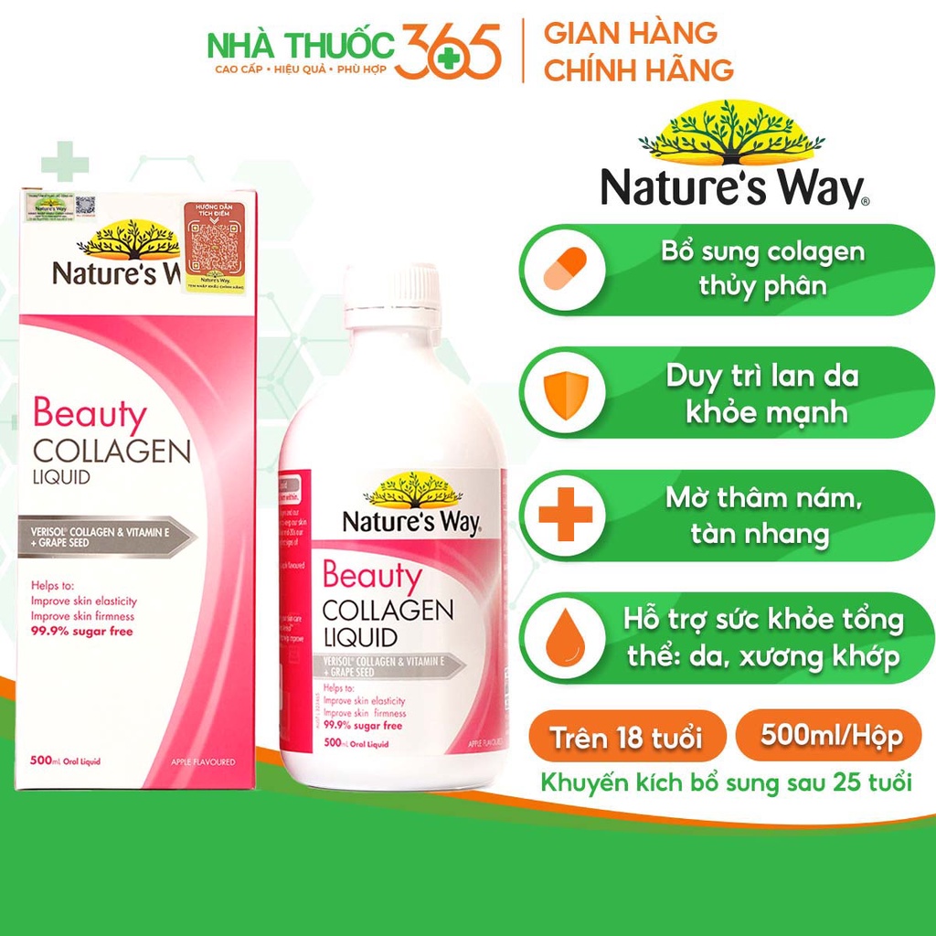 Collagen Dạng Nước Bổ Sung Collagen Thủy Phân Giúp Sáng Da Nature's Way Beauty Collagen Liquid 500ml