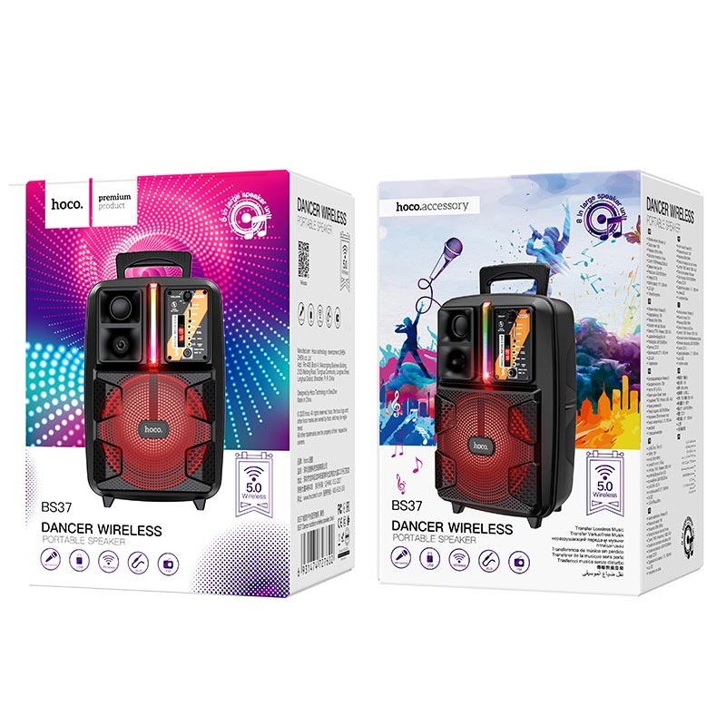 Loa Bluetooth đa năng HOCO BS37 Dancer Kèm 1 Mic Karaoke BT V5.0, pin 1800mAh, cho 3 giờ nghe nhạc, màu đen