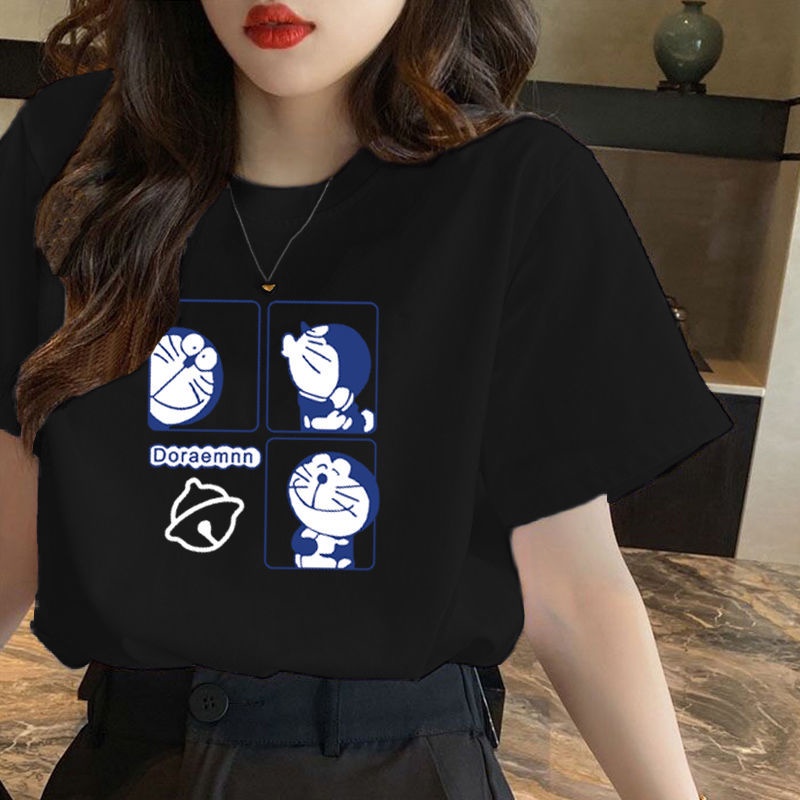 Áo Thun cotton Tay Lỡ Form Rộng In Hình Doraemon Thời Trang Cho Nữ