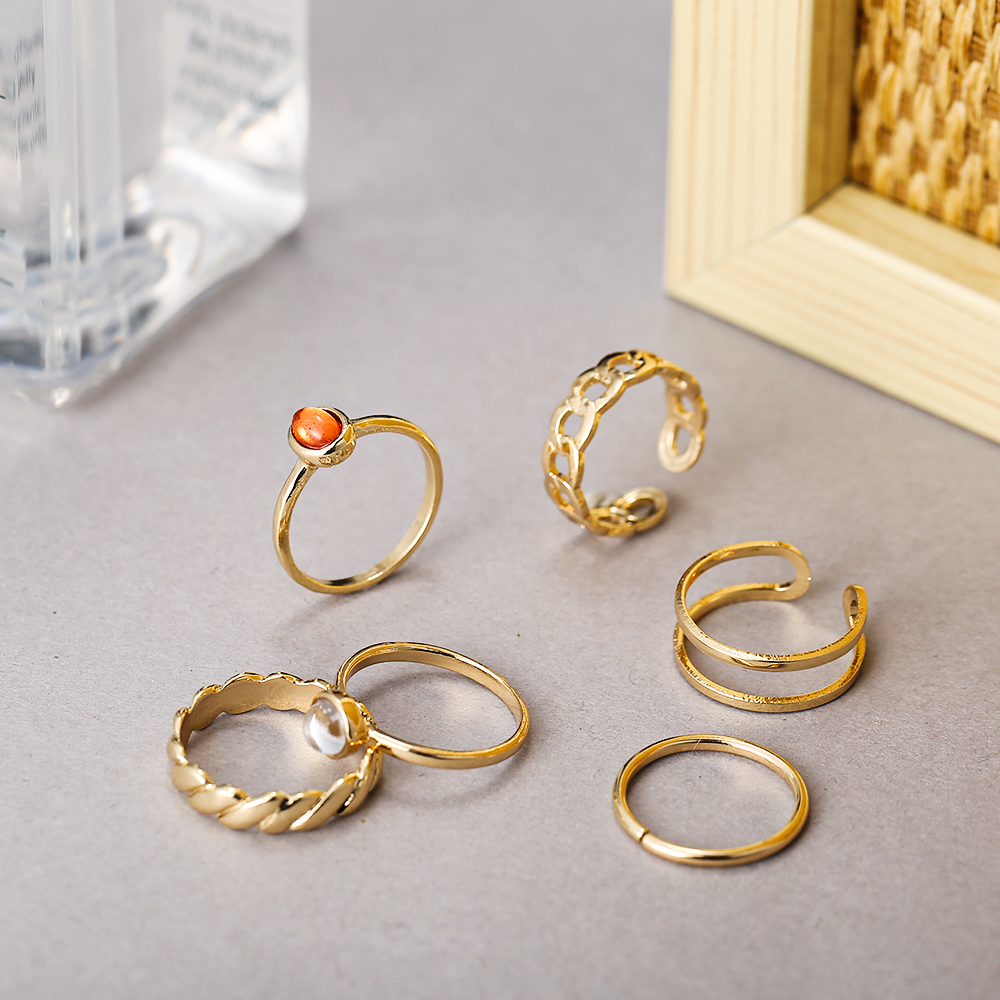Set Nhẫn Đeo Tay Kim Loại Đính Đá Mắt Mèo Giả Retro Cho Nữ