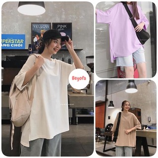 Áo Phông Trơn Dáng Rộng Xẻ Vạt Unisex - Áo Thun Phom Giấu Quần Dáng Hàn 4