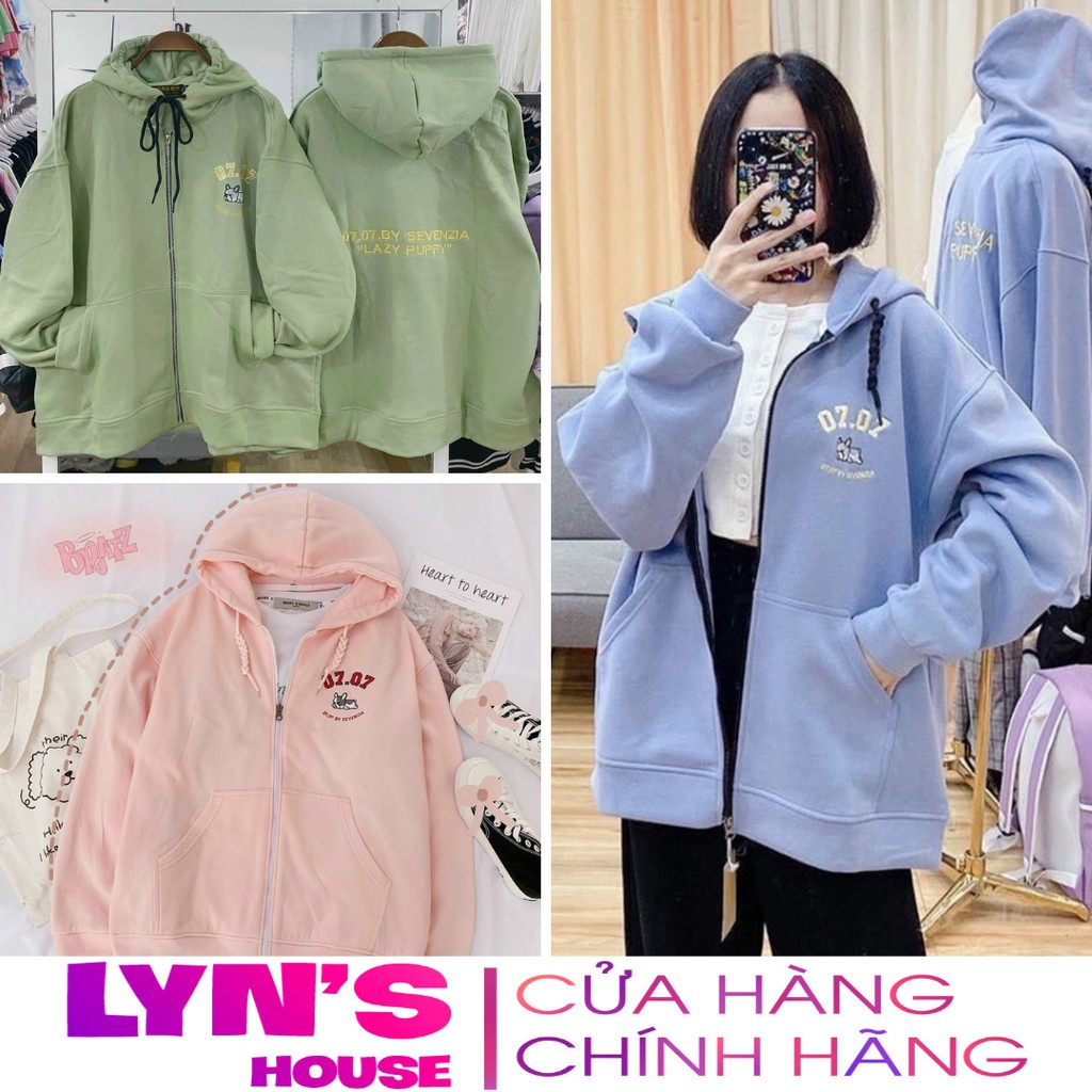 Áo Khoác Hoodie Lyn House Cho Nữ Cho Nam Cho Cặp Đôi Thêu Hình PUPPY Nỉ Form Rộng Có Dây Kéo Unisex Ulzzang Kèm Ảnh Thật