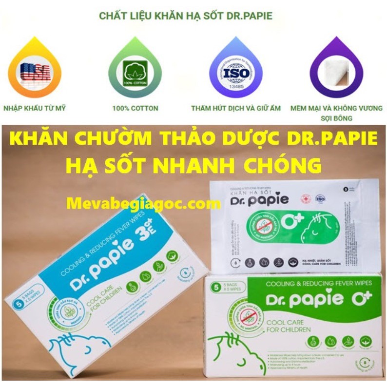 Khăn lau mát hạ sốt Dr.papie cho bé từ 0 tháng tránh co giật