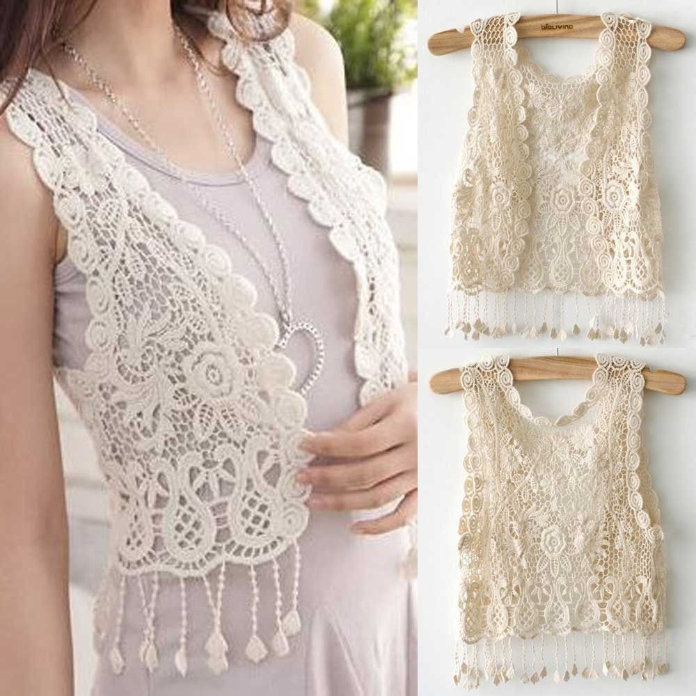 ☛☏❤Girl Lady Crochet Tassel Shrug Top Gilet Waistcoat Hollow out Cardigan