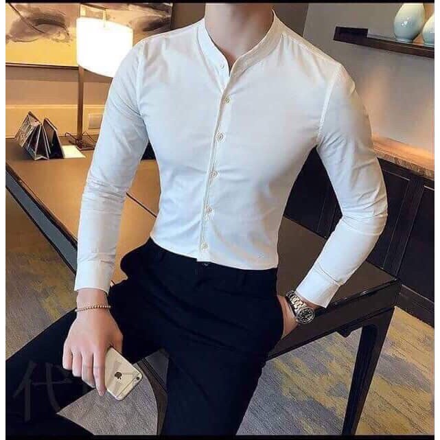Áo Sơ mi nam cổ tàu Công sở dài tay Gấp Hộp, chống nhăn, chống nóng MADE IN VIETNAM