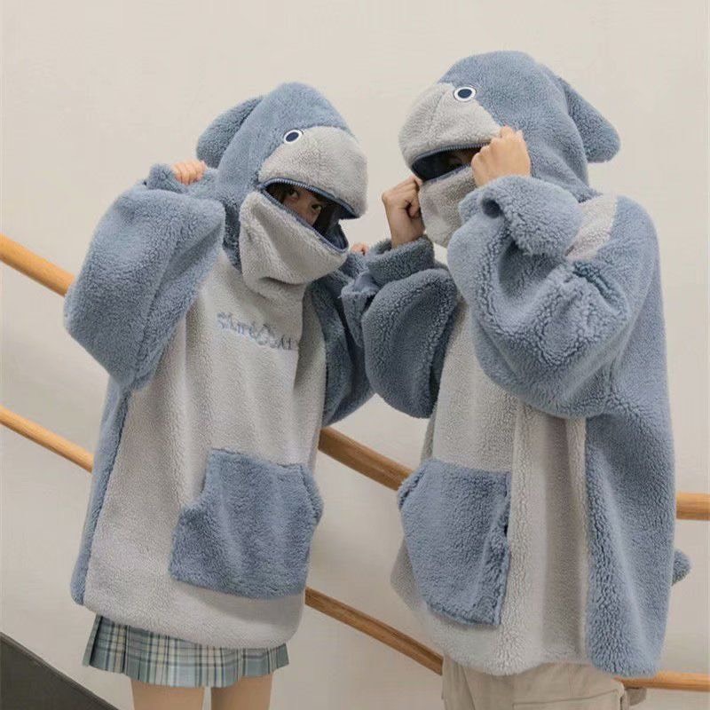 Áo hoodie nỉ lông cừu mũ cá áo đôi cực hót cực xinh | BigBuy360 - bigbuy360.vn