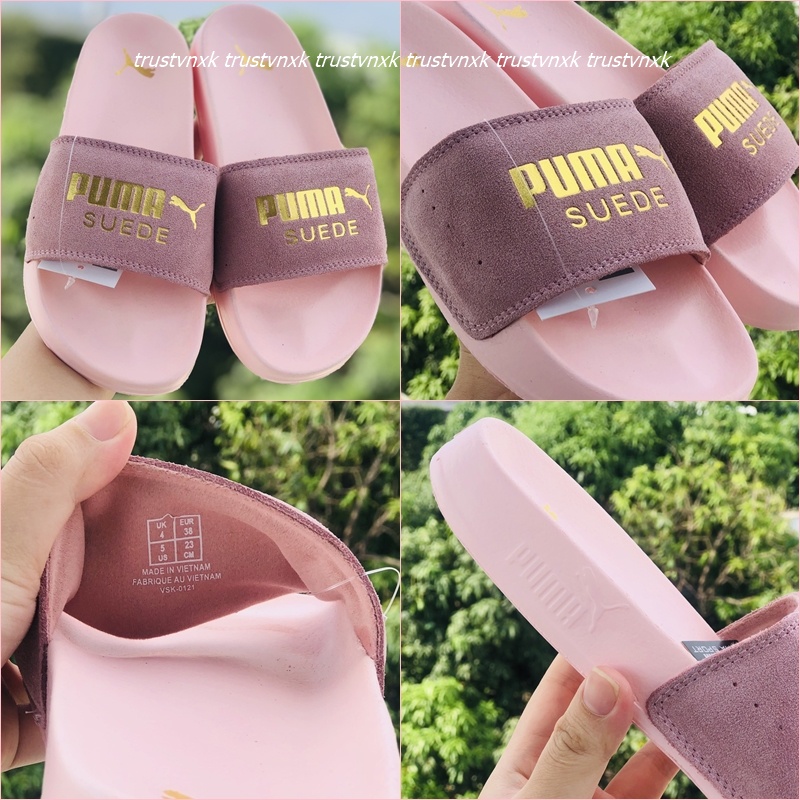 Dép unisex 𝐏𝐔𝐌𝐀 da lộn ❤️FREESHIP + Hộp❤️  dép mlb puma quai ngang hình con báo nam nữ thể thao kèm tem tag mác đầy đủ