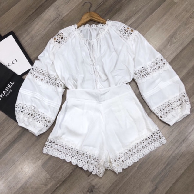 Váy đầm nữ💕FREESHIP💕 Set áo babydol cổ V phối ren và quần short phong cách bohemian