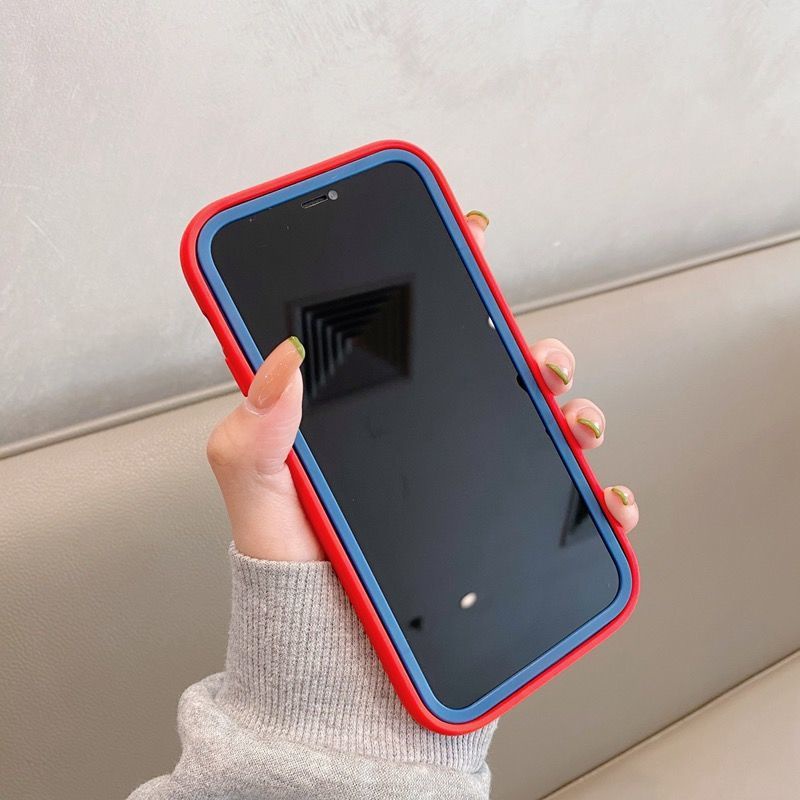 Ốp điện thoại silicon chống rơi phối màu tương phản phong cách Nhật Hàn cho iPhone11/13 pro/xsmax/12 promax 11 x/xr 2 trong 1 7/8p