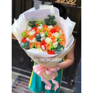 Hoa sáp thơm bó 50b & cỏ điểm, hình thật.