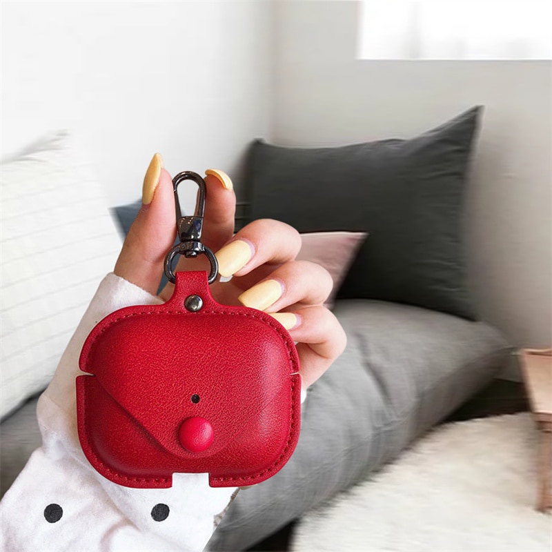Vỏ bảo vệ hộp sạc tai nghe thích hợp cho Airpods 3 bằng da kèm móc