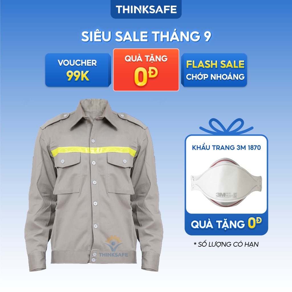 Quần áo bảo hộ lao động Thinksafe vải kaki đẹp, bền màu, vải mát, áo có phản quang cho kỹ sư công nhân, kỹ sư -DN03