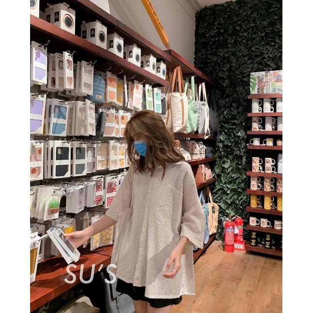 Sơ mi kẻ tăm sọc tay lỡ - sơ mi oversize | BigBuy360 - bigbuy360.vn