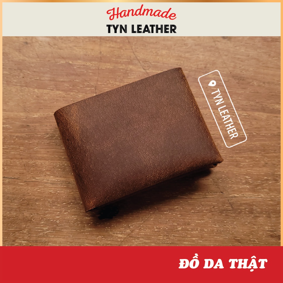 Ví ngang mini da bò thật thật, ví da handmade, đặt biệt không may