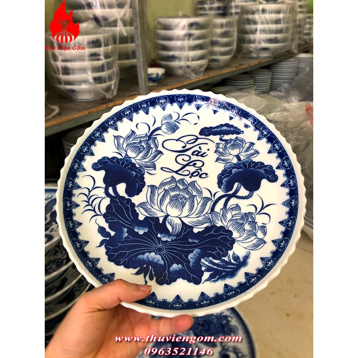 Mâm bồng & Đĩa vẽ sen chuẩn Bát Tràng