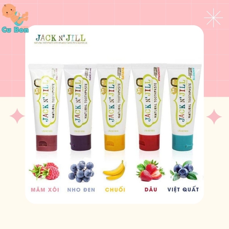 Set Bàn Chải Kem Đánh Răng JACK N’ JILL của Úc Cho Bé Từ 1 Tuổi Trở Lên Đủ Vị Chuối Dâu Có Thể Nuốt Được