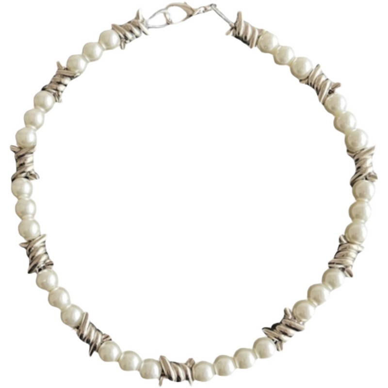 Vòng cổ Thép Titan Đính Ngọc Trai Phong Cách hip hop Cá Tính Cho Nam Và Nữ