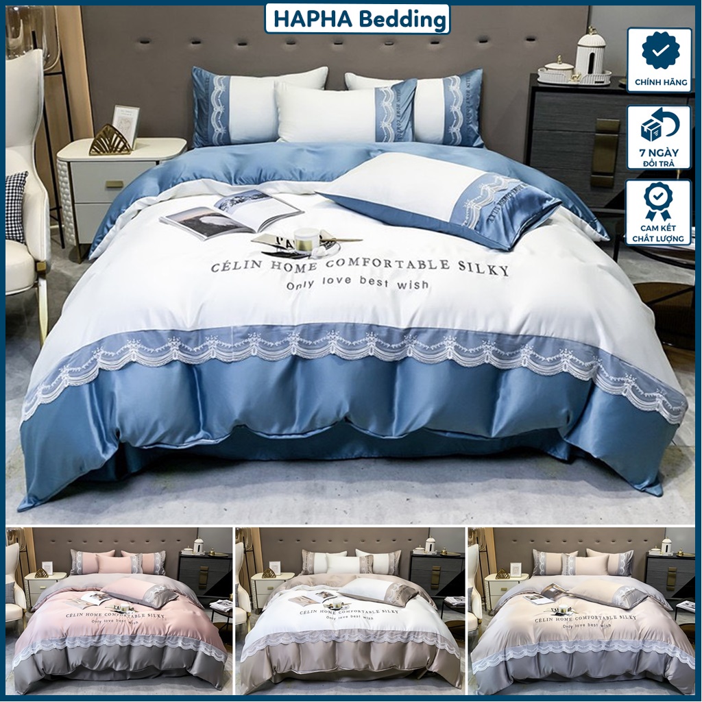 Bộ chăn ga gối lụa Celin, bộ ga đệm trải giường lụa cao cấp 4 món phủ / chun, 1m4 1m6 1m8 2m 2m2 1m6x2m 1m8x2m 2mx2m2