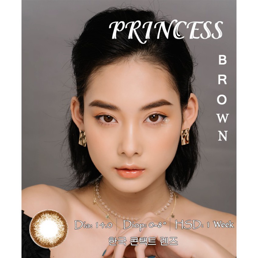 [CAM KẾT CHÍNH HÃNG] <LENS 1 TUẦN> Kính áp tròng Hàn Quốc PRINCESS BROWN 0-8 độ