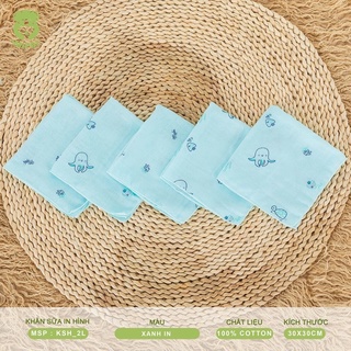 Khăn sữa in hình mipbi 100% cotton 2 lớp sét 5 khăn